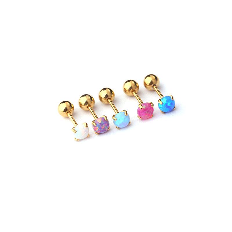 2/3/4MM Opalové Náušnice do Ušní Chrupavky 20G Nerezová Ocel Piercingové Náušnice