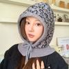 Warm Balaclava Hat Leopard Print Knitted Hooded Cap Fashion Ear Protection Hat  Winter/Autumn
