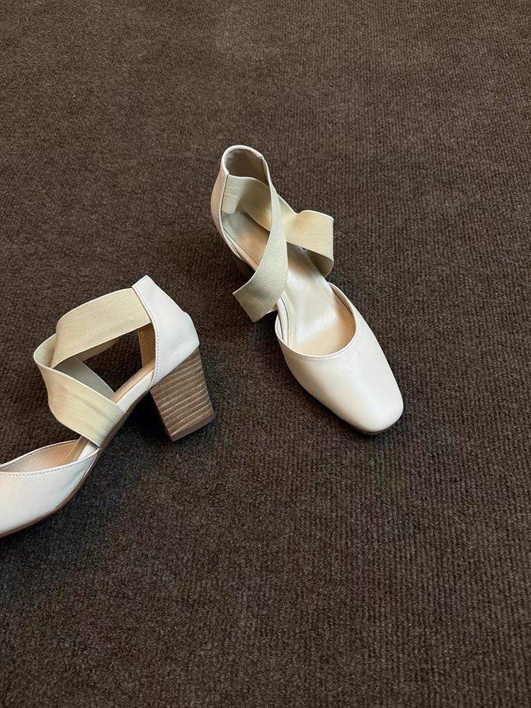 

Новые ретро универсальные балетки на высоком каблуке детские толстые каблуки с перекрестными ремнями полые повседневные сандалии с сумкой на голове 35 белый