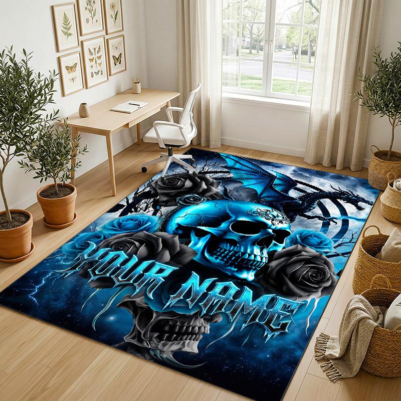 Dragon Phoenix Theme Crystal Velvet Rug Personalized Custom Name Text Soft Floor Mat Home Decor