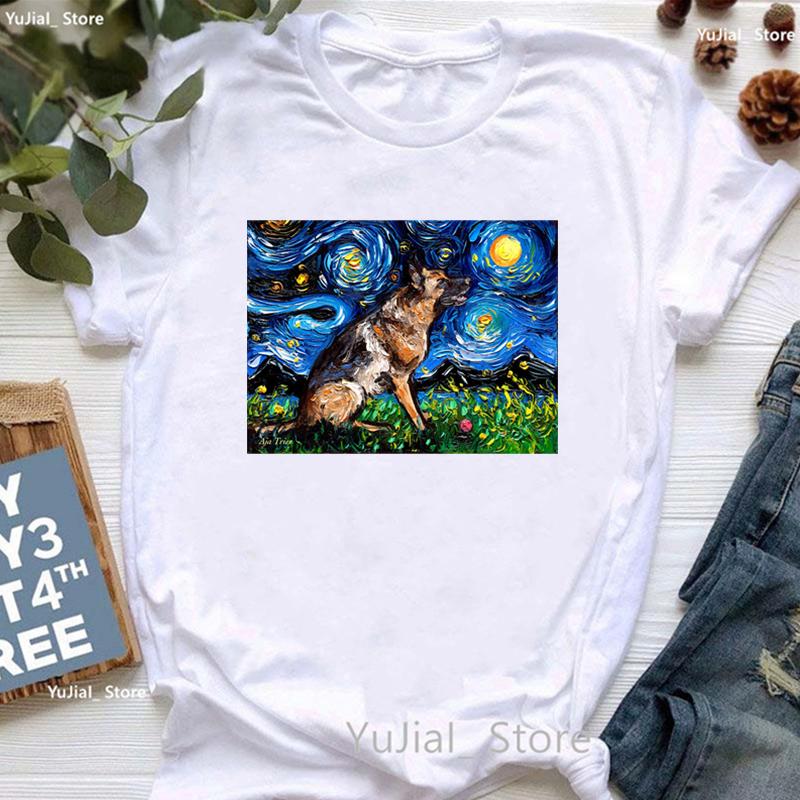 Vintage T Shirt Girls Starry Sky Chihuahua Bulldogaussieyorkshire Terriercatrabbit Print T Shirt Unisex Aesthetic Clothes