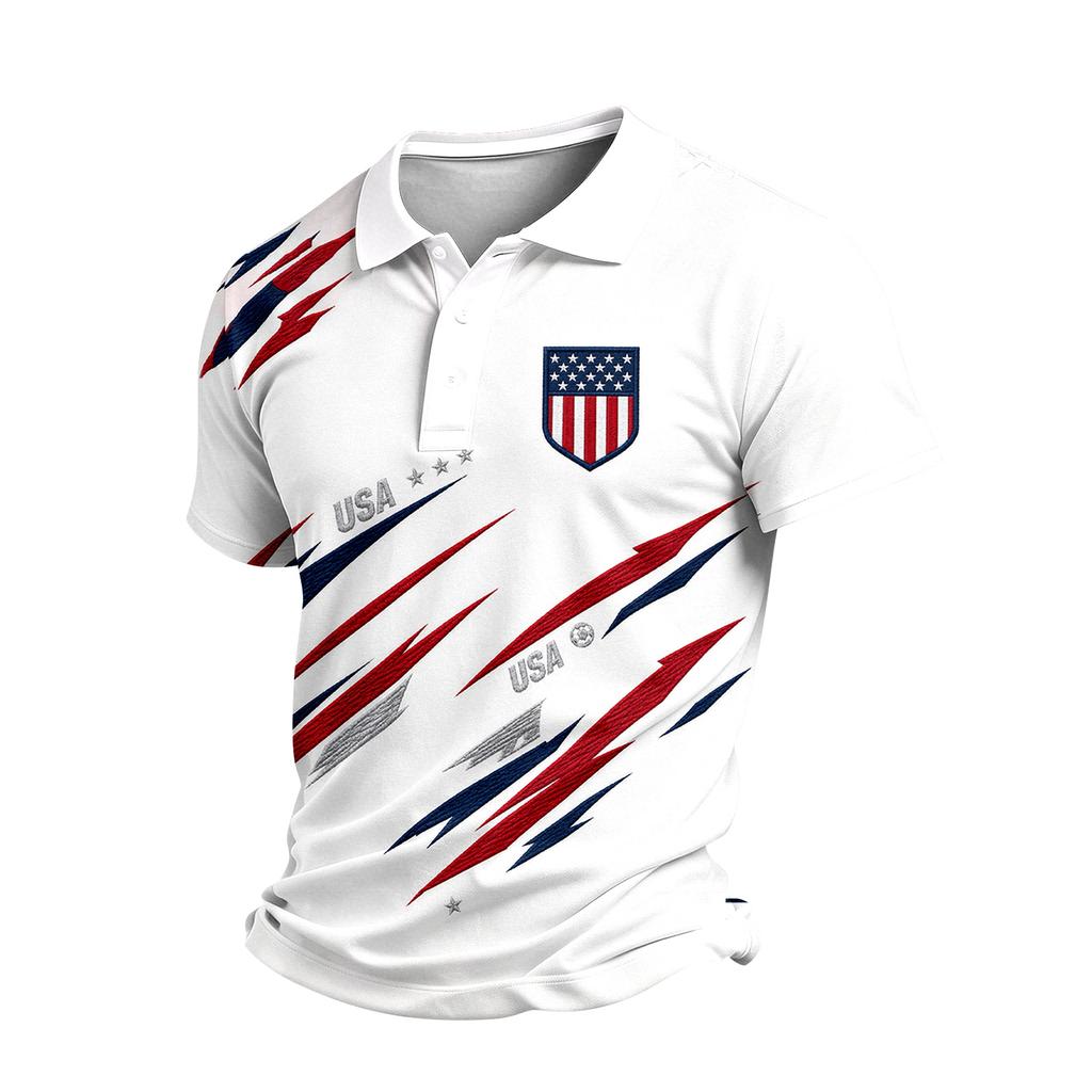 Men's USA Graphic Short Sleeve Shirt with Button Front Collar for Casual Everyday Wear