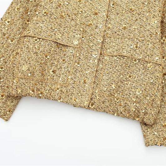 Autumn Sequins Golden Loose Jacket for Women Sparkle Long Sleeve Casual Bomber Jacket with Pockets Female Fashion Coats