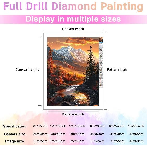 Fantasy Sunset High Mountain 5D DIY Full Diamond Art Kit for Adults Relaxing, Landscape Lovers Buy for Living Room Bedroom Wall Art Decoration 20x20