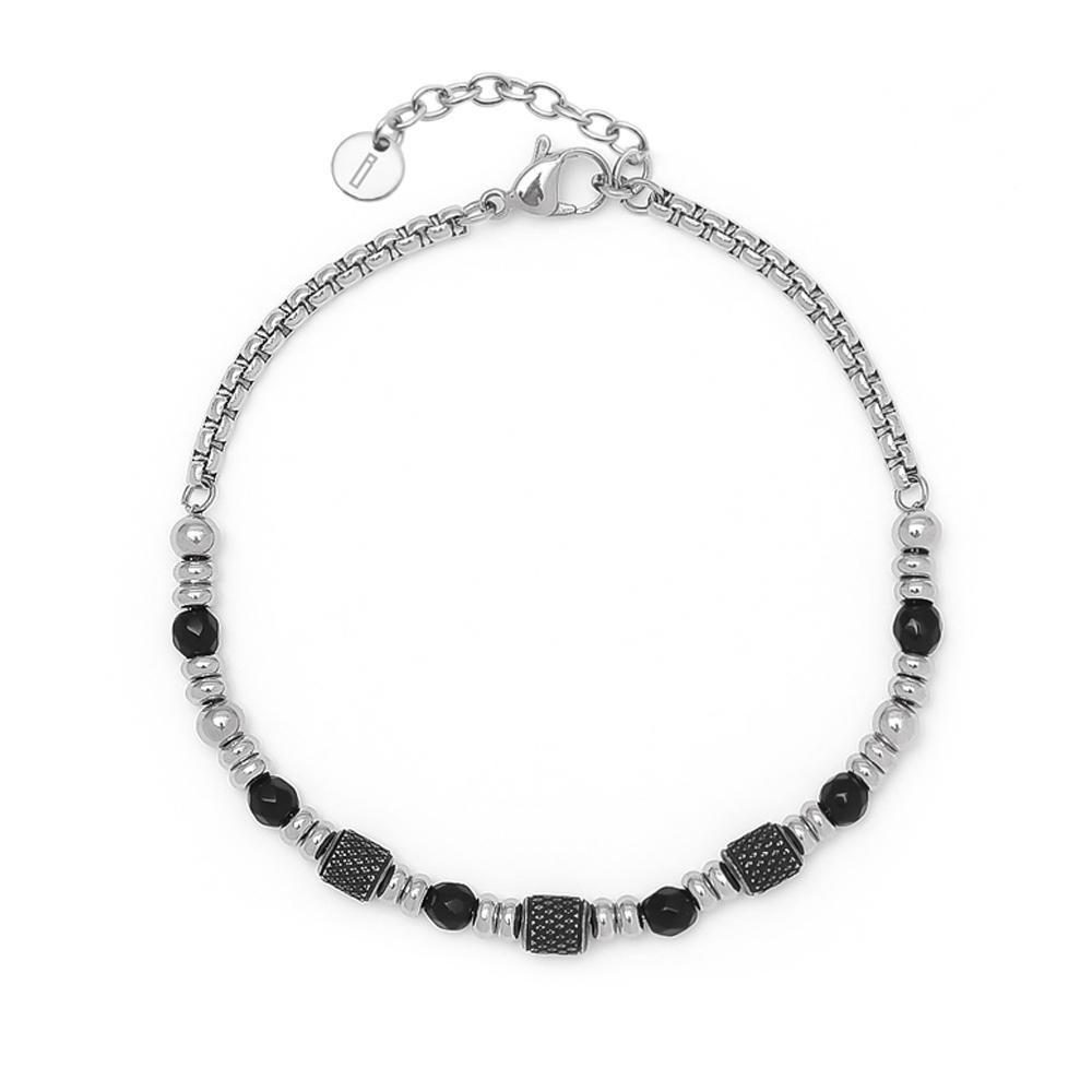 Blancier Noir Steel Bm257B1216 Onyx Natural Gemstone Chain Men'S Bracelet