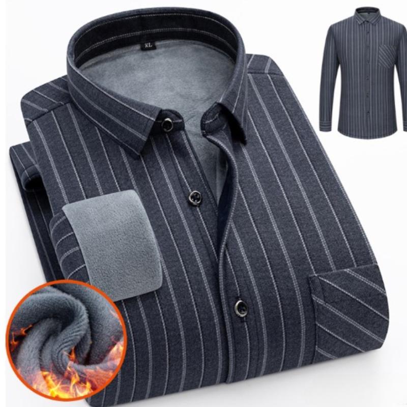 Autumn and Winter Thickened Men's Plaid Long-sleeved Warm Turn-down Collar Button Shirt Classic