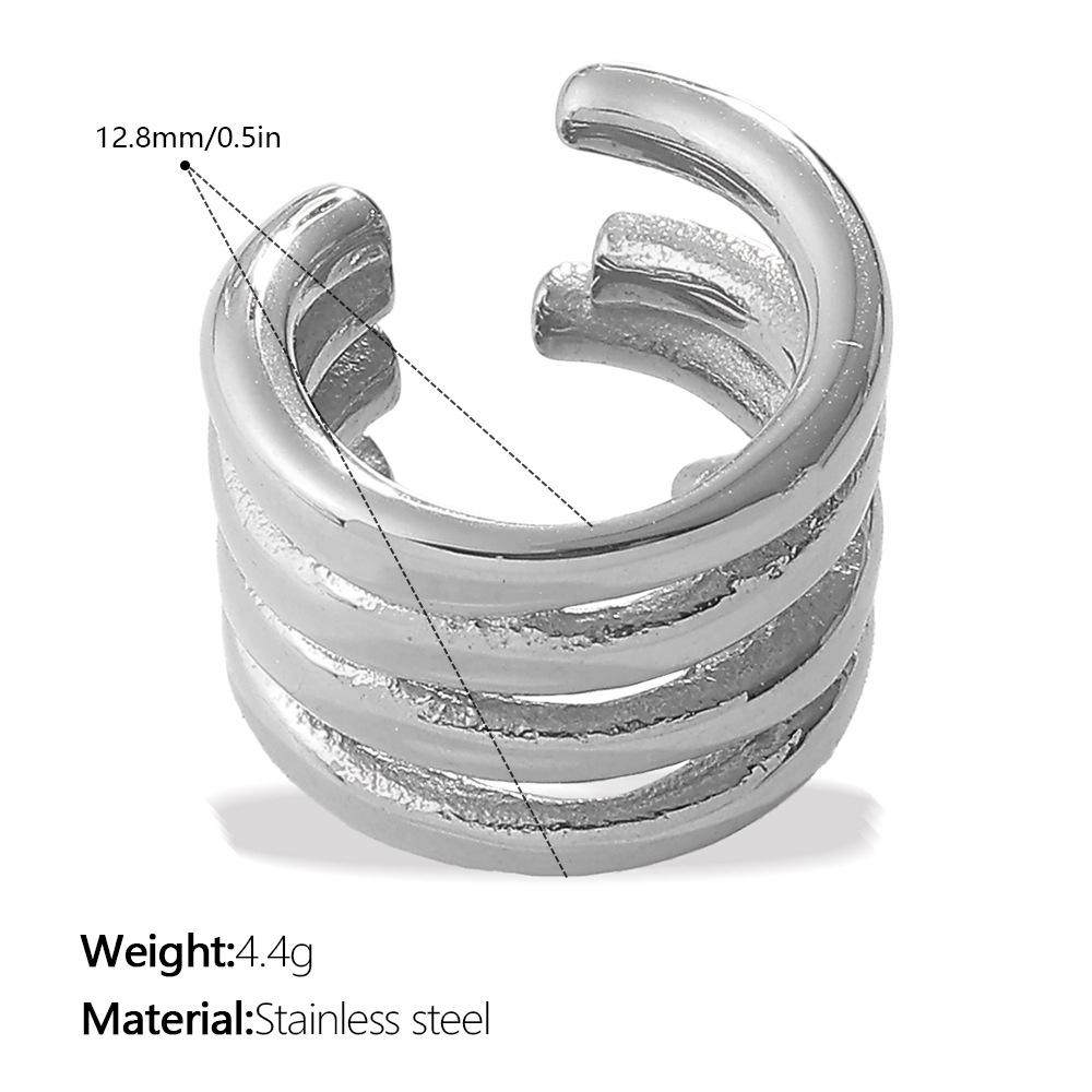 Plain Ring Niche Ear Clips, Stainless Steel Plated 18K Gold Multi-layer Stacked Design Earrings