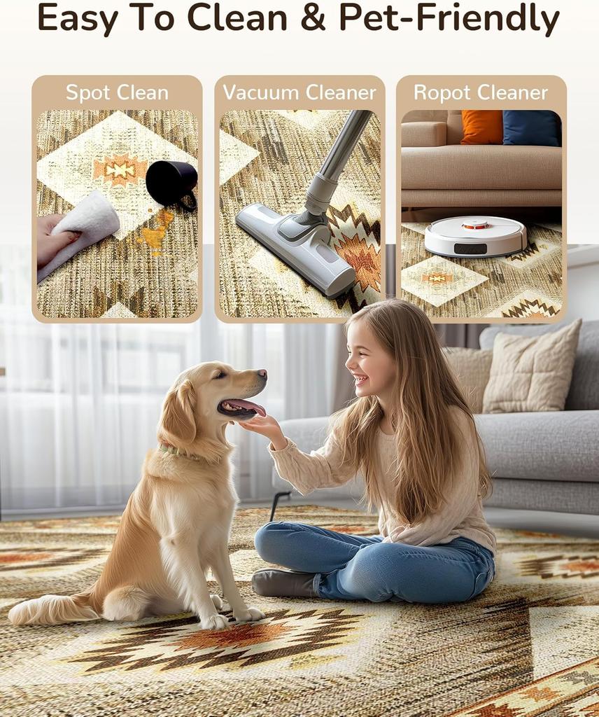 VIKANA Vintage Bohemian Carpet Living Room Sofa Wear-Resistant Floor Mat Bedroom Soiled Floor Mat Home Decoration