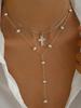 Elegant Fashion Double Layer Cross Pendant Long Y-Shape Pearl Necklace for Casual Daily Wear & Parties Jewelry Accessory
