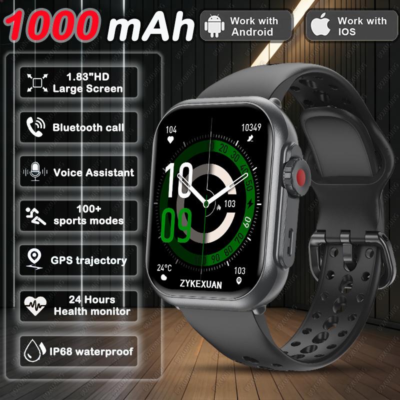

New 1000 mAh Smart Watch Men Women 1.85“HD AMOLED GPS track Full Touch Screen IP68 Waterproof Bluetooth Call SmartWatch Man 1000mAh Battery чёрный