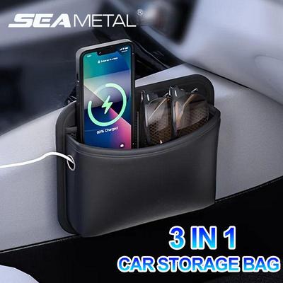 Auto Aufbewahrungstasche 3-Taschen PU Leder Auto Organizer Verschleißfeste Aufbewahrungstasche Netz Universell für alle Automodelle