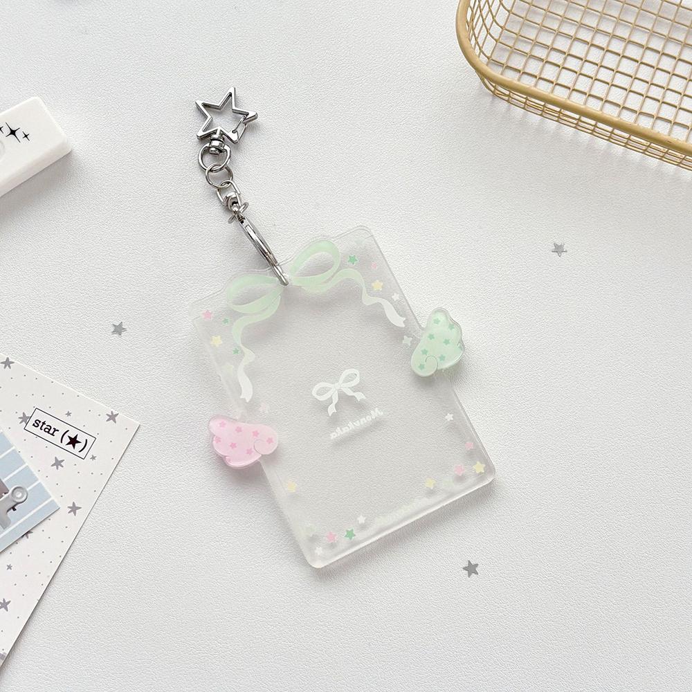 Cute 3-inch Photocard Holder With Wing Charm Keychain Pop Idol Photo Sleeve For Student ID Bag Pendant Cute Card Protector