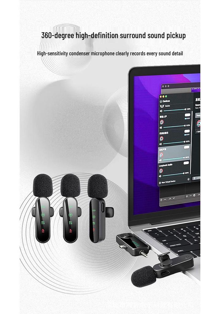 H19 Wireless Lavalier Microphone: One-to-Four Cross-Border, Three-in-One Interface for Live Streaming, Mobile Shooting, Noise Reduction Recording.