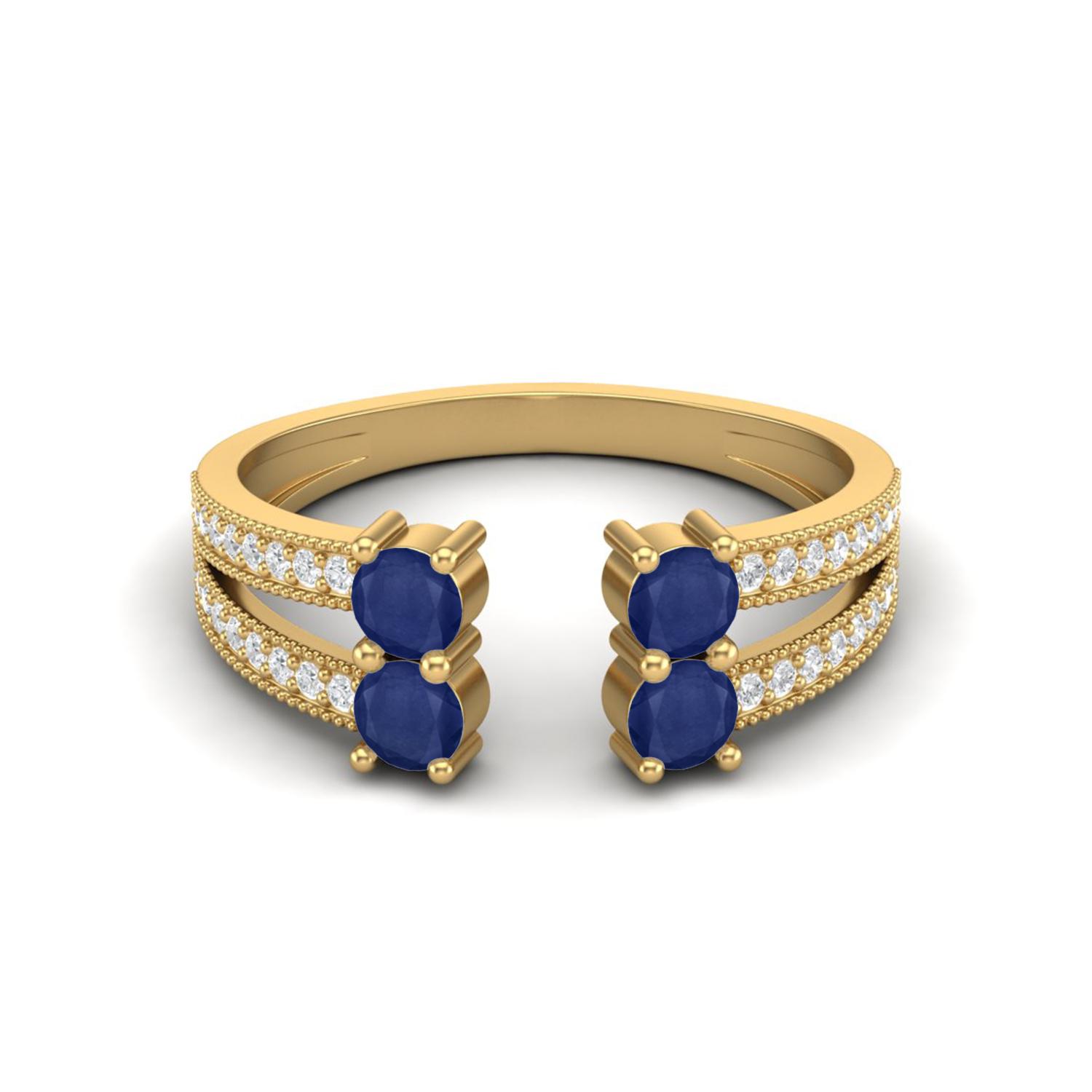 0.89 Cts Blue Sapphire Front Open 925 Sterling Silver Gold Vermeil Split Shank Women Wedding Ring