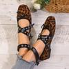 Fashion Fashion Cow Print Lace Up Ballet Flats Woman Brand Design Ankle Buckle Strap Ballerina Shoes Ladies Casual Leopard Canvas Loafer