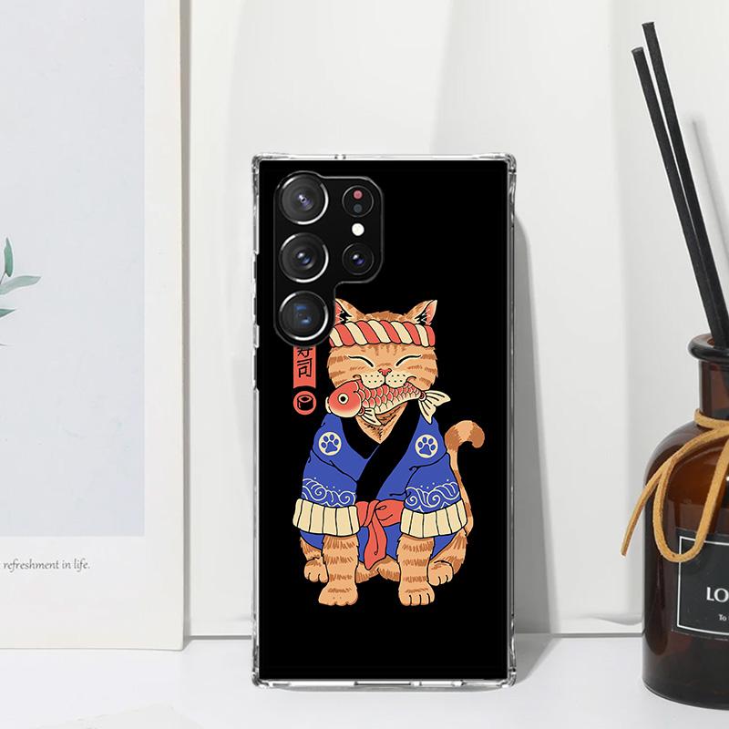 Ramen Sushi Samurai Tattoo Cat Phone Case For Samsung Galaxy S26 S25 Edge S24 FE S23 S22 Ultra S21 Plus S20 + Art Fundas Back Co