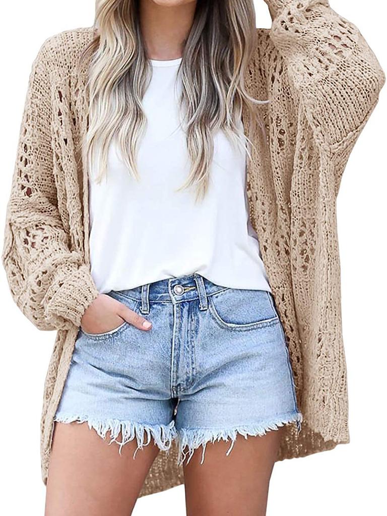 Spring Autumn New Arrivals Women's Oversized Long Sleeve Hollow Mesh Hair Sheep Knit Cardigan Coat