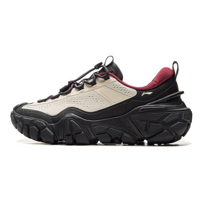 LiNing Dune Sports Bequeme Rutschfeste Verschleißfeste Low-Top Freizeitschuhe Herren Sneaker Eierschalen-Grau Dunkelnacht-Schwarz AGCV117-5