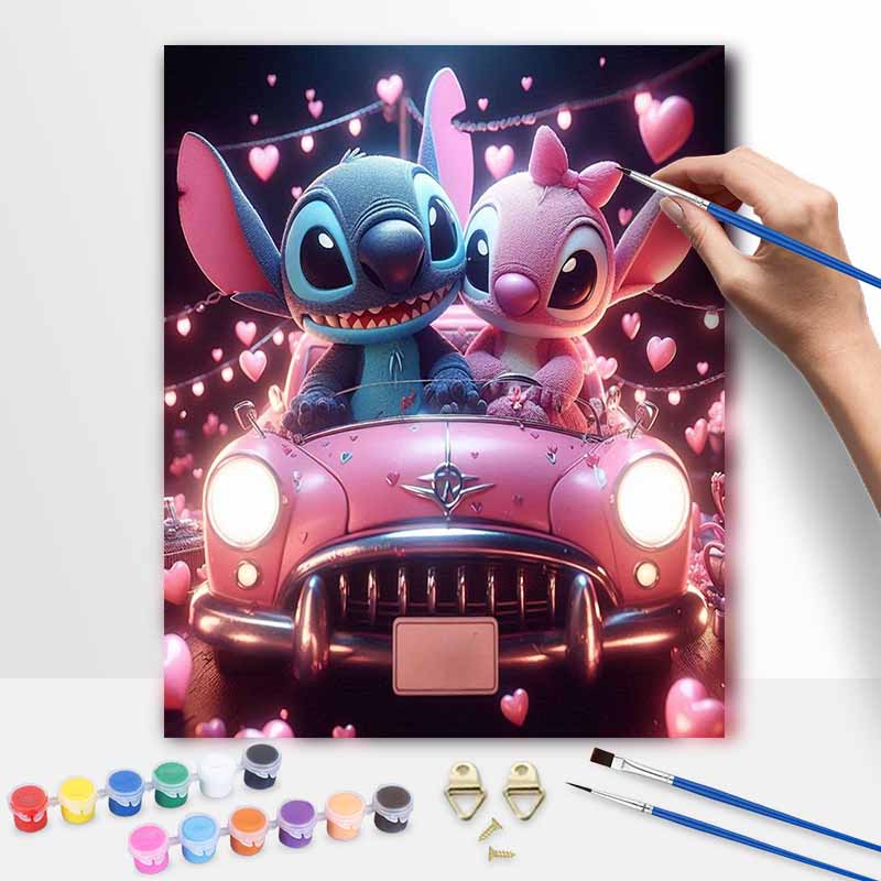 Disney Stitch Angel Car Love Oil Paint Art Painting Kit Home Wall Decor Handmade Gift For Valentine Day Romantic Art Canvas Supplies