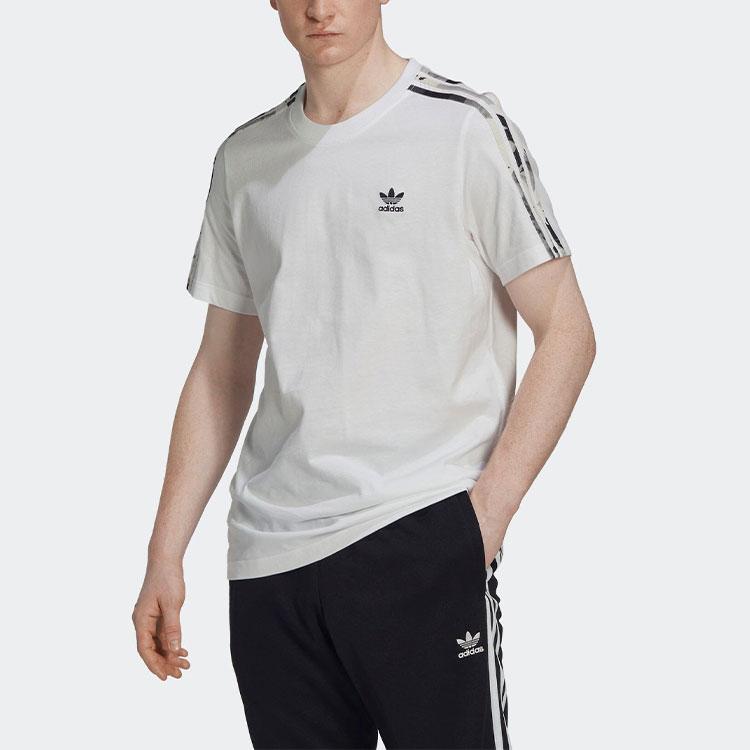 Adidas Logo Embroidered Striped Crew Neck Sports T-Shirt Men Tops White HK2798