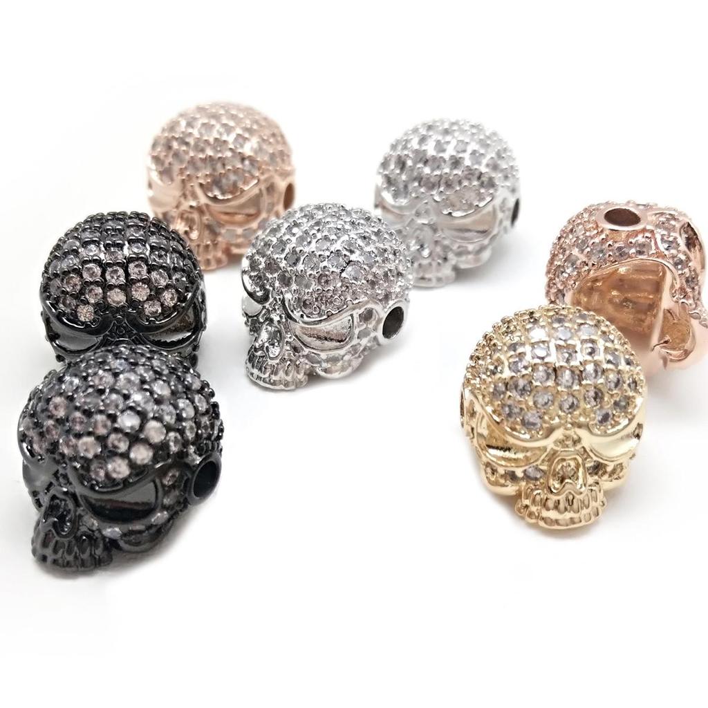 1pc Retro Black Zirconia Charm Skull Beads For DIY Men Jewelry Accessories