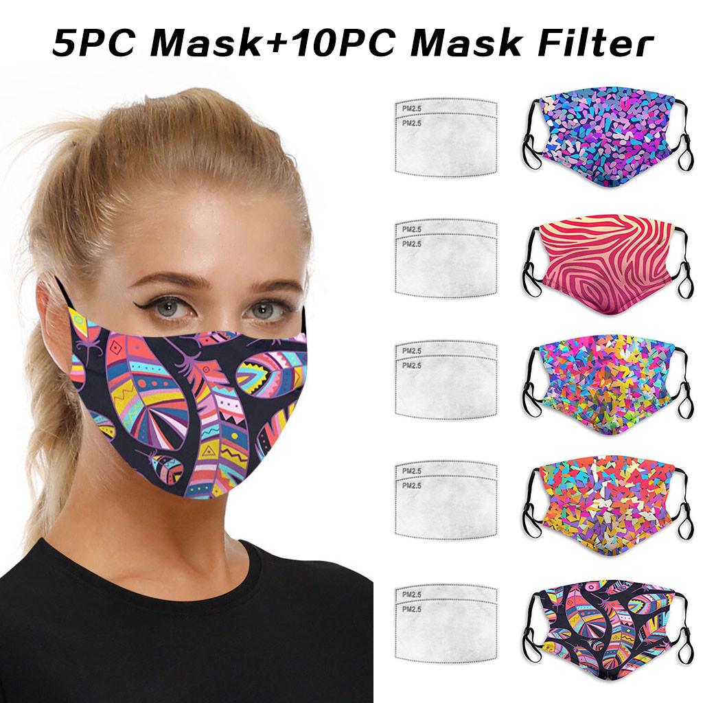 5pc Cute Pattern Kids Washable Comfortable Reusable Windproof Face Covering with Filter Face Cover Protection