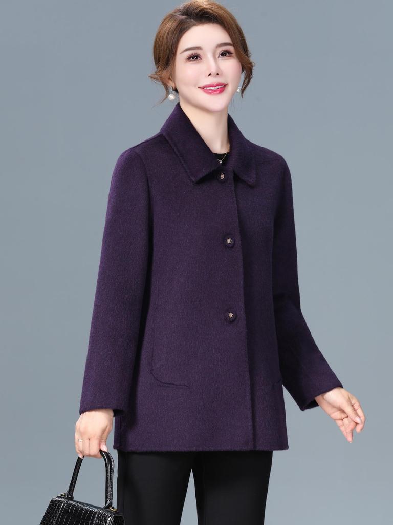 2025 New Double-Faced Wool Blend Short Coat for Women - Petite, High-End Autumn/Winter Style for Middle-Aged Mothers