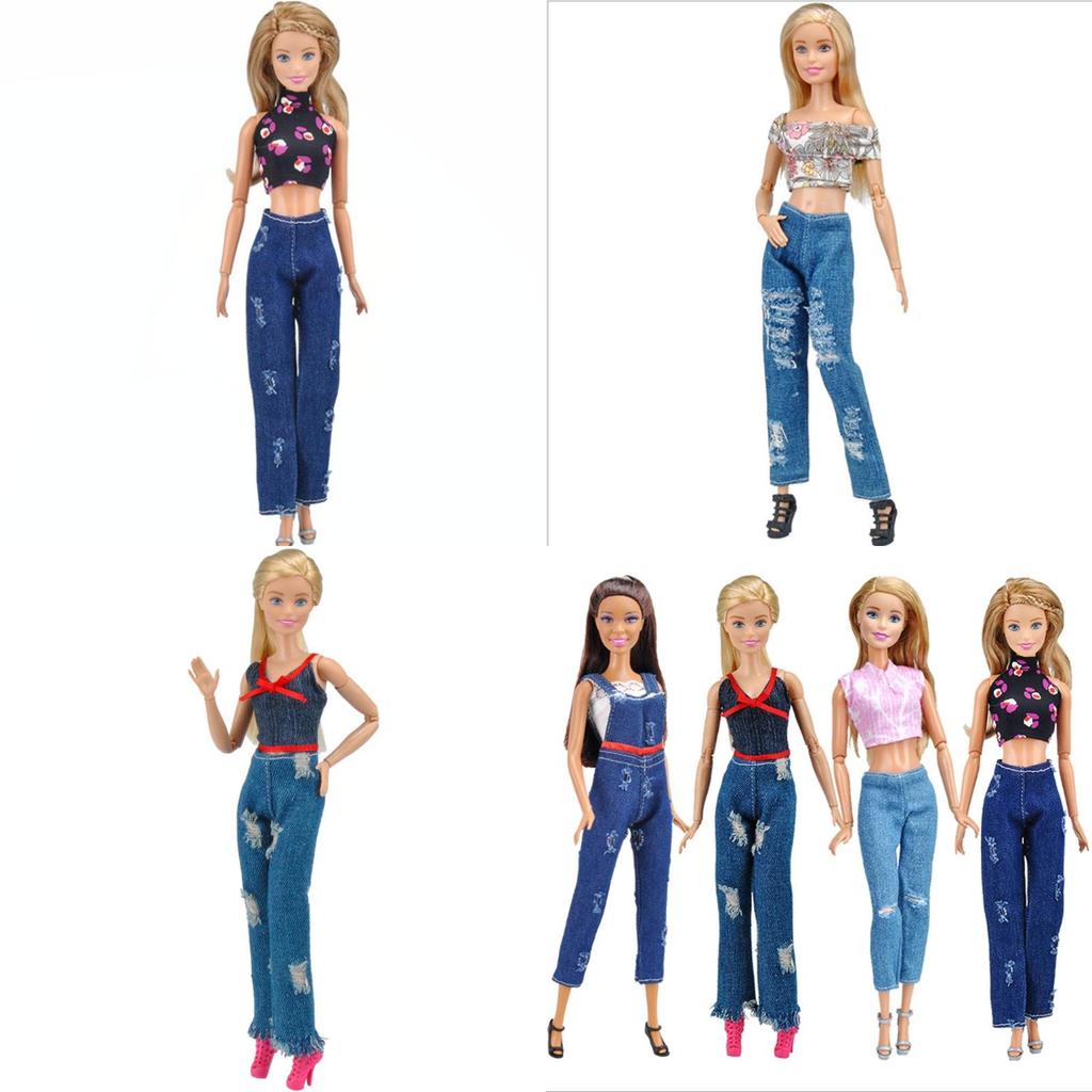 Trendy Handmade T-shirt Blouse And Jeans Clothes Outfits For 11 Inch Barbie Dolls