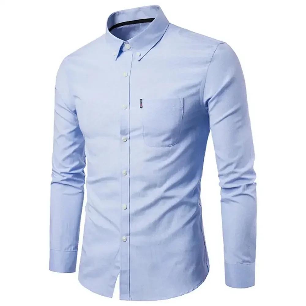 2026 Oxford Quick-Dry No Iron Shirts Men Solid Casual Slim Lapel Collar T-Shirts Long-Sleeve Formal Business Shirts Mens Tops