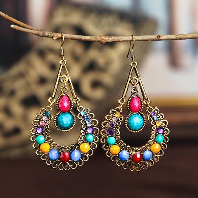Ethnic Boho Women Drop Dangle Earrings Geometric Carved Hollow Bead Crystal Antique Bohemian Wedding Earring