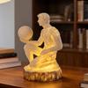 Artistic Thinker Figurine with Night Light Thinking Man Sculpture Resin Statue Decorative Lamp Home Office Desktop Ornament