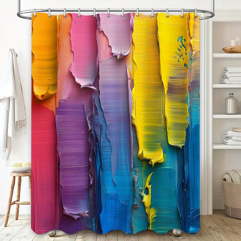 Handbemalter Duschvorhang mit Ölgemäldedruck Abstrakte Kunst Badezimmerdekor für Heimdekorationen in Badezimmern Mehrfarbig 3D