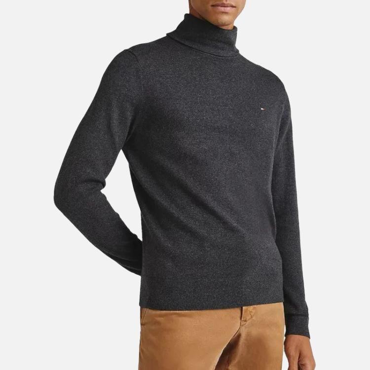 Tommy Hilfiger High Neck Pullover Comfortable Warm Long Sleeve Knit Sweater Men Sweater Dark-Gray 78J9328-021