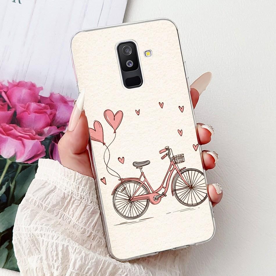 For Samsung Galaxy A6 Plus 2018 Phone Case On Samsung A6+ (2018) A6 A600F A605G Elegant Floral Cat Soft Silicone Clear TPU Cases