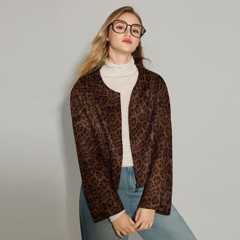 

Women s Autumn Winter Leopard Print Short Jacket M