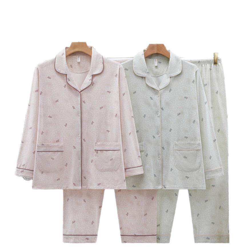 Dingdang Guifei Women's Autumn/Winter Turn-Down Collar Long Sleeve Pant Pajama Set - Comfortable & Stylish Casual Homewear