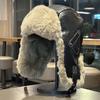 New retro leather Lei Feng hat winter men's and women's warm flying hat fleece thickened cycling ski ear hat