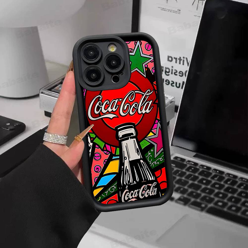 Hot C-Coca Drinks C-Cola Silicone Soft Phone Case For IPhone 17 16 15 14 Plus 13 12 Mini 11 Black Cover
