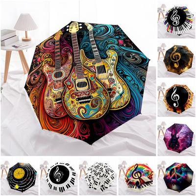 1pc Music Theme Pattern Umbrella Portable Folding Umbrella Iron Frame Hole Bone Structure Outdoor Home Umbrella