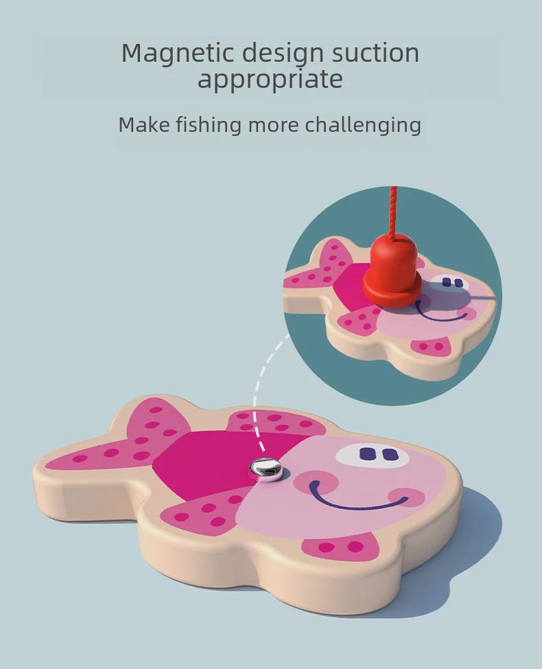 Double-Sided Wooden Magnetic Fishing Toy for Toddlers – Educational Ocean-Themed Bucket with Intelligence-Car Feature