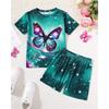 Girls' 3D Butterfly T-shirt & Shorts Set Short Sleeve Summer Spring Sports Fashion Daily Kids 4-12 Years