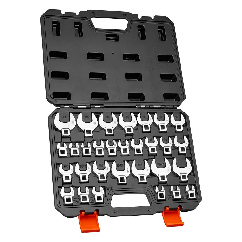 VEVOR Crowfoot Wrench Set, 3/8" Drive, 30-Piece Metric and SAE Size Crows Foot Wrenches, Cr-Mo Alloy Steel, with Storage Case