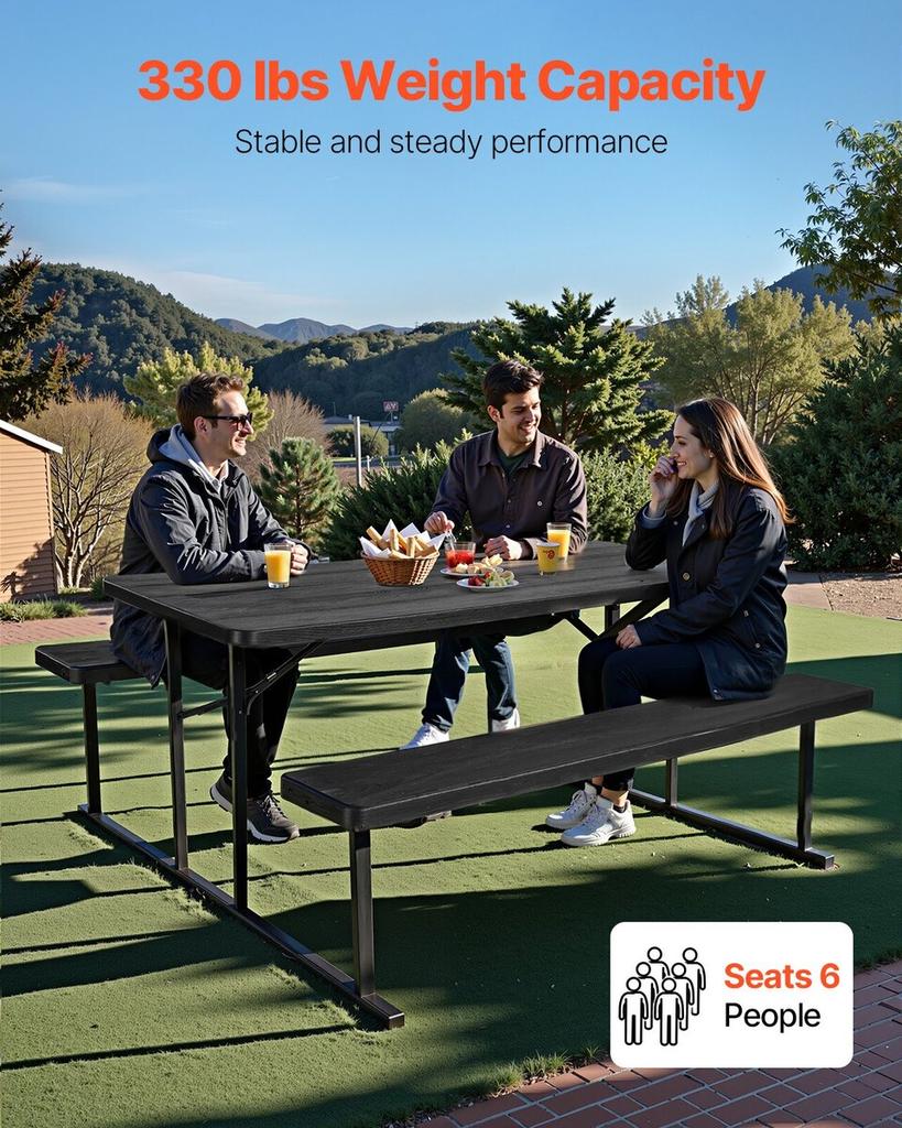 Picnic Table Foldable Steel Camping Table Chair Garden Indoor Outdoor