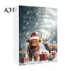Holiday Countdown Box with Santa Hat Calves Christmas Advent Calendar, 24 Day Highland Cow Tree Decoration Ornaments Acrylic Pendants, Festive Hanging