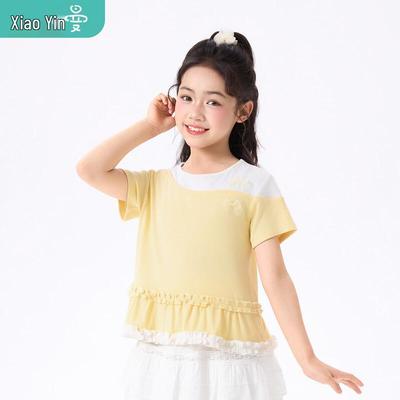 Xiaoyinman Girls' Ruffle Trim Color Block Short Sleeve T-Shirt