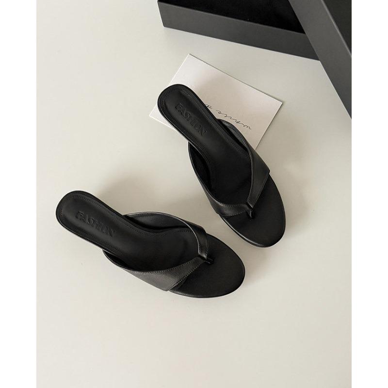 French Retro Toe Thin Heel Cool Slippers New Versatile Flip-flops High Heel Outer Wear Commuter Simple Sandals