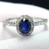 Female Big Blue Oval Zircon Stone Ring with  Stamp Vintage Wedding Band Silver Rings for Women Promise Engagement Ring