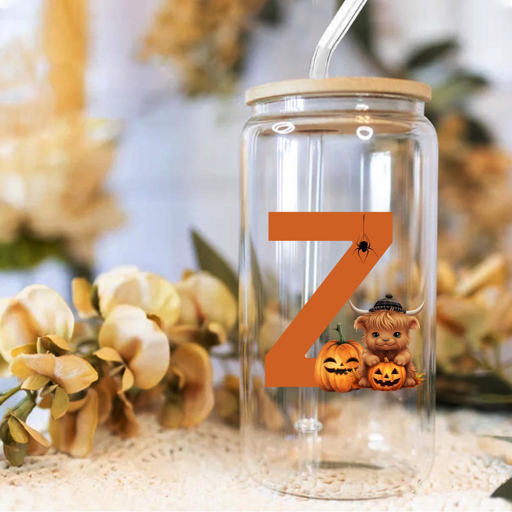 16oz 26 Buchstaben A-Z Libbey Trinkglas Kaffeetasse Mason Einmachglas mit Bambusdeckel & Strohhalm Sommer Getränkegeschirr Glasflasche Hochzeitsgeschenke
