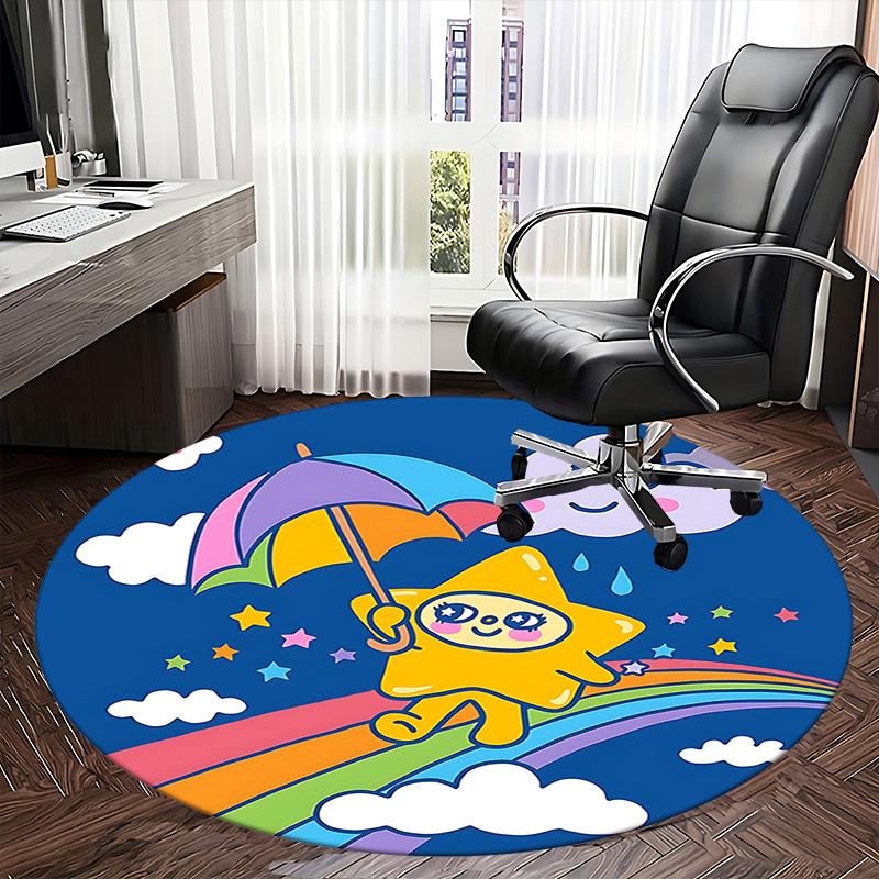 Rainbow Star Chair Mat - Round Carpet for Home Decor, Office Use, Living Room, Bedroom, Gift Idea0488b