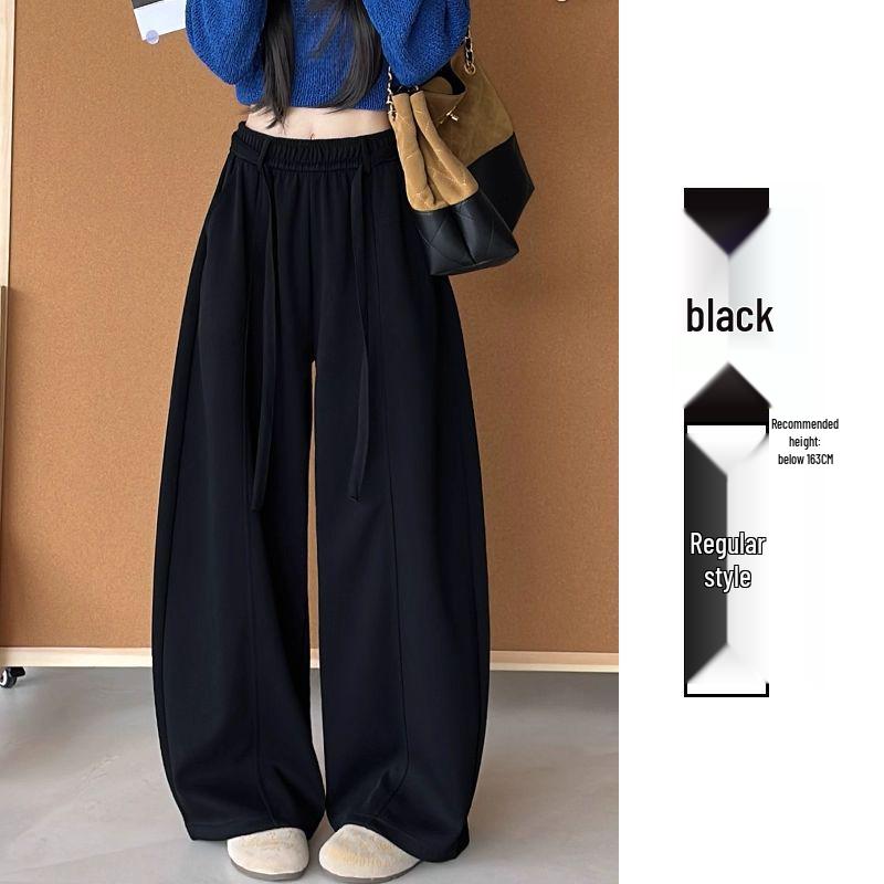 

Coffee-Colored High-Waisted Wide-Leg Pants for Women - Autumn/Winter 2025, Plus Velvet, American Style, Loose Fit Banana Sweatpants. Medium чёрный
